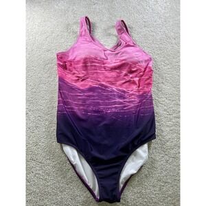 Exlura Swimsuit Womens XL Pink Purple Ombre‎ One Piece Crisscross Back V Neck